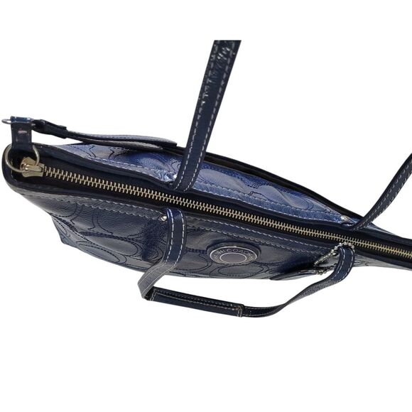 Coach Peyton Patent Leather Shoulder Tote Navy Embossed C Logo No. G1281-F19198 - Picture 9 of 15